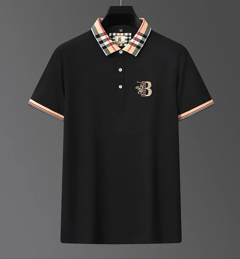 Marque de luxe à manches courtes hommes polo été haut de gamme mode plaid broderie revers t-shirt st