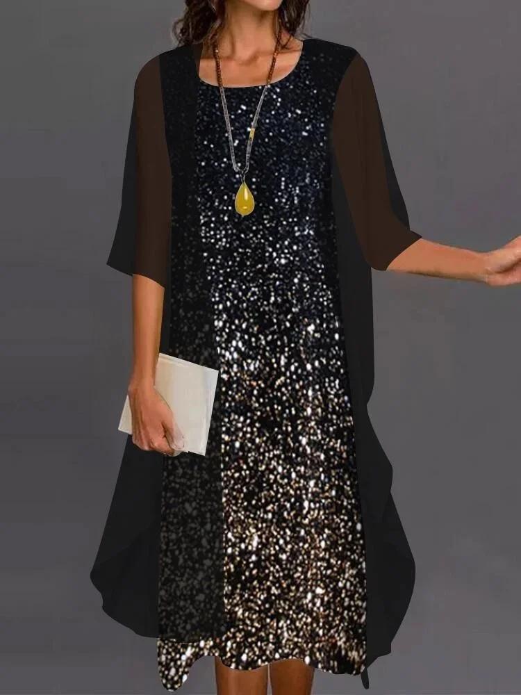 Robe d'été en mousseline de soie pour femmes, sans manches, col rond, imprimé, ample, pour soirée + 