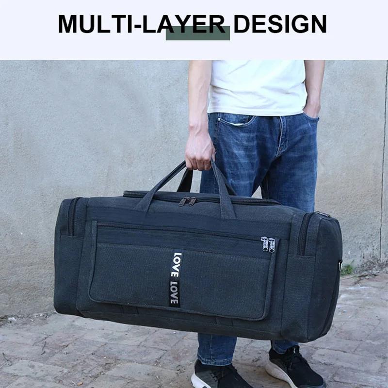 Grand sac polochon de voyage en toile imperméable pour hommes, sacs de rangement de bagages à bandou