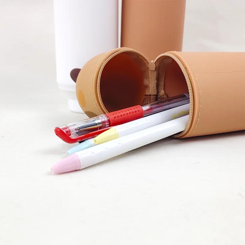 Trousse à crayons télescopique en Silicone, 1 pièce, animaux Kawaii, sac de papeterie de grande capa