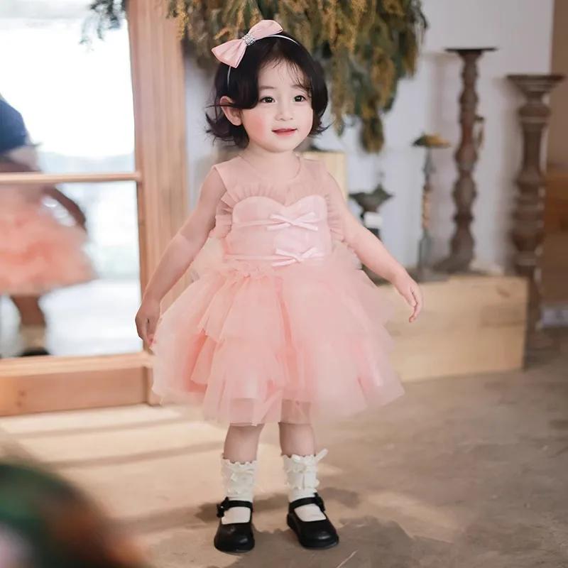 Robe de princesse rose pâle de qualité supérieure pour bébé, costume formel de demoiselle d'honneur 