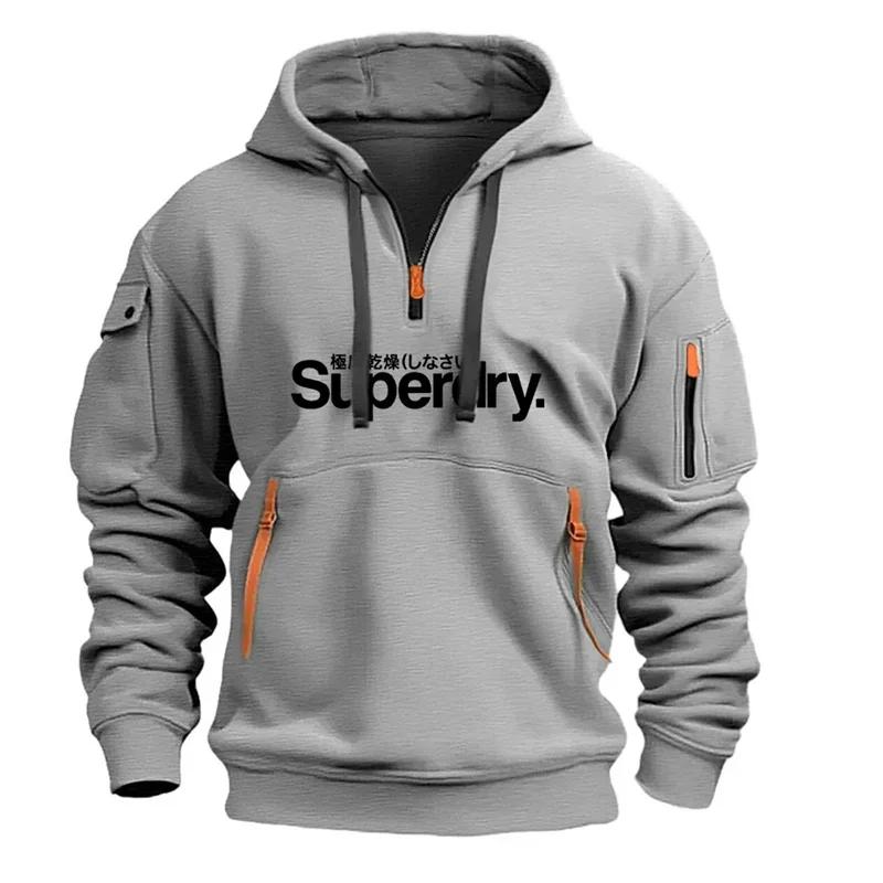 Sweat à capuche chaud pour hommes, Long, quotidien, extérieur, multi-poches, fermeture éclair, confo