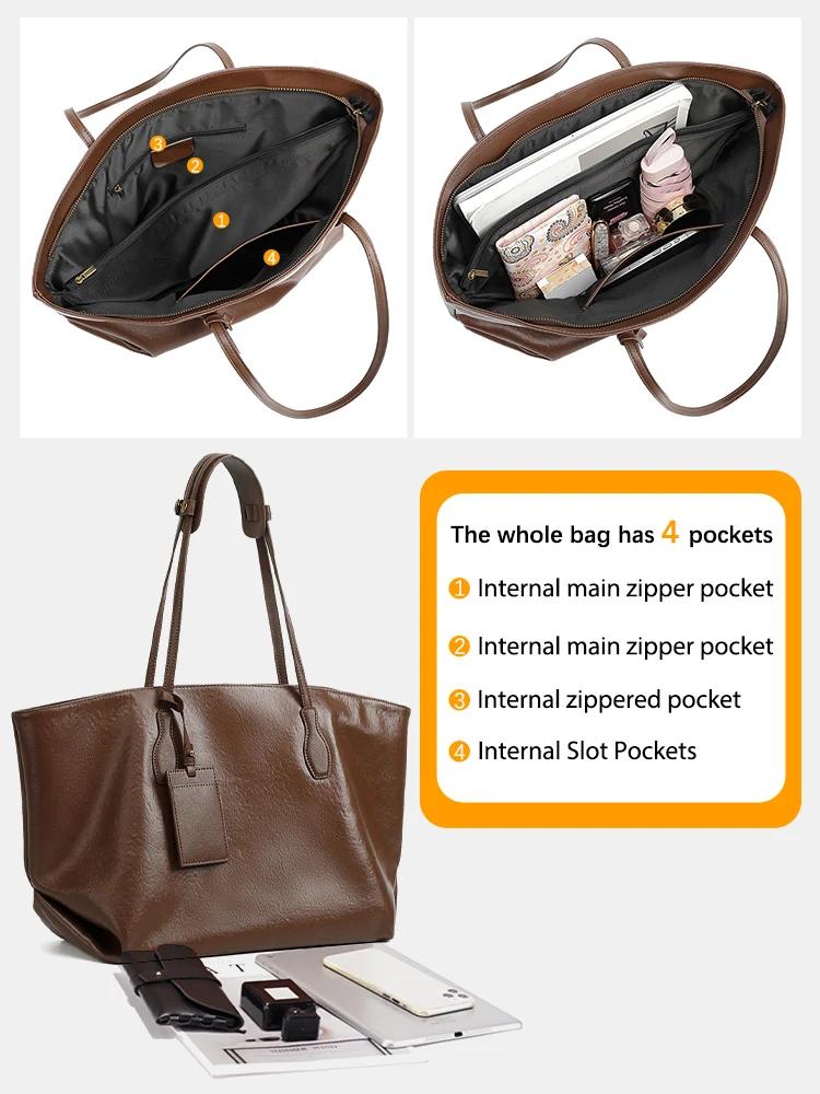 Zency – sac à main rétro pour femmes, 100% cuir véritable, sac à bandoulière pour dames, fourre-tout