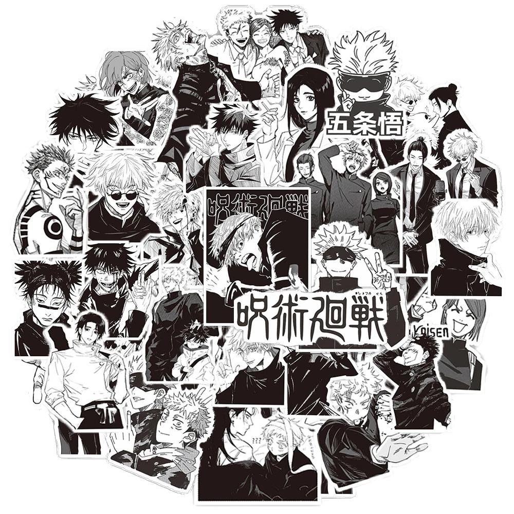 10/30/65 pièces noir blanc Jujutsu Kaisen Anime autocollants Cool Satoru Gojo dessin animé décalcoma