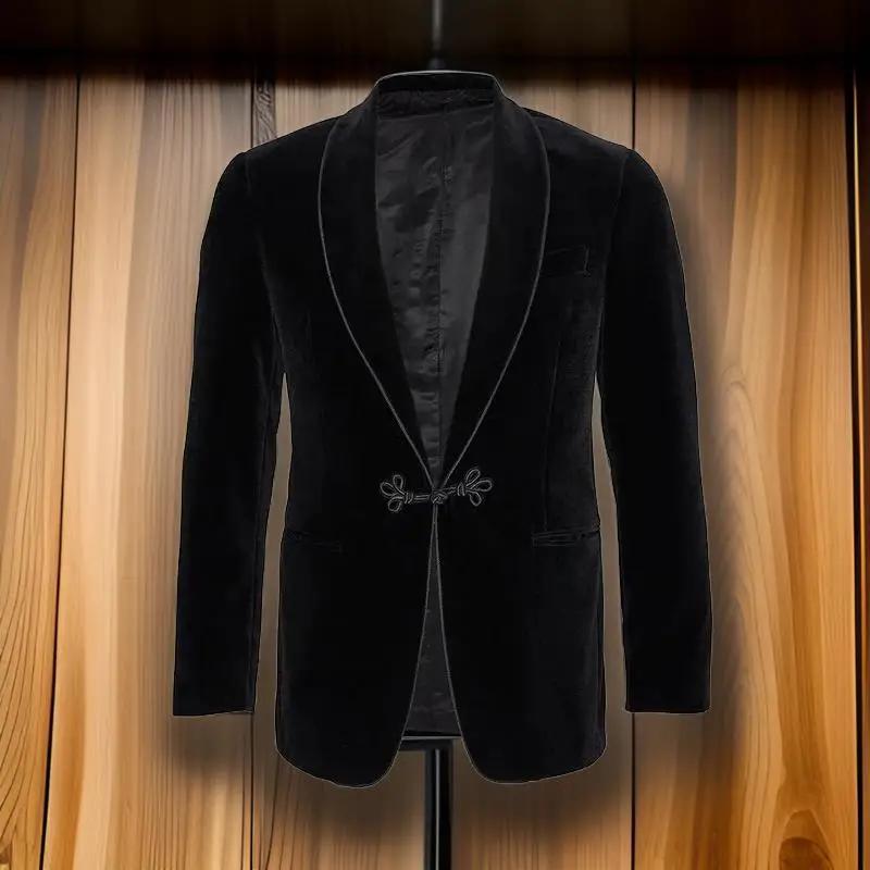 Veste de smoking en velours avec châle grenouille, ample, Vintage, Blazer de marié de mariage pour d