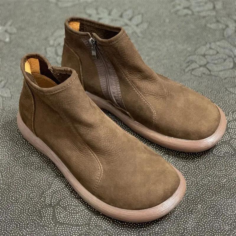 Bottes Chelsea à bout large pour hommes, chaussures d'automne et d'hiver en cuir de vache, montantes