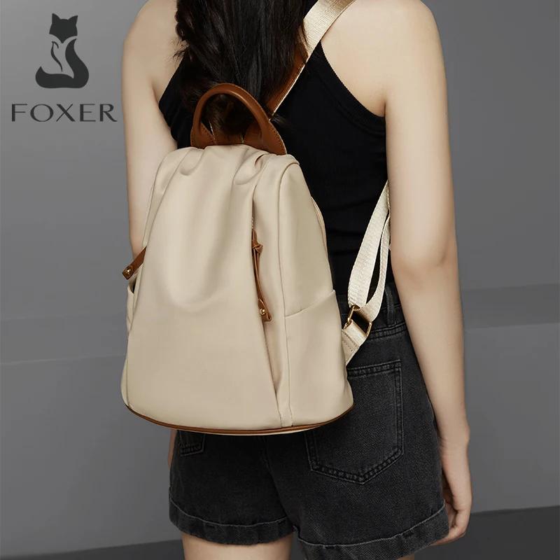 Sac à dos en tissu FOXER pour femme 2026 – Sac à bandoulière tendance avec poignée supérieure pour é