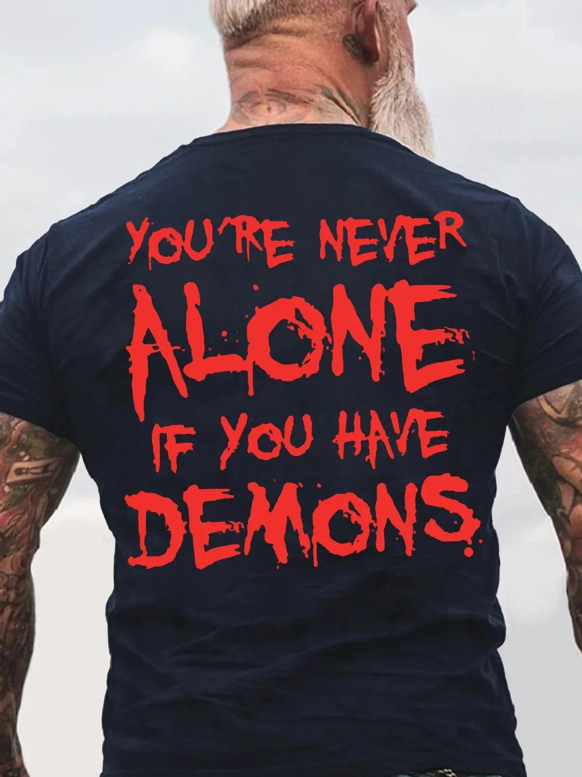 T-shirt imprimé dos noir en coton, vous n'êtes jamais seul si vous avez des démons