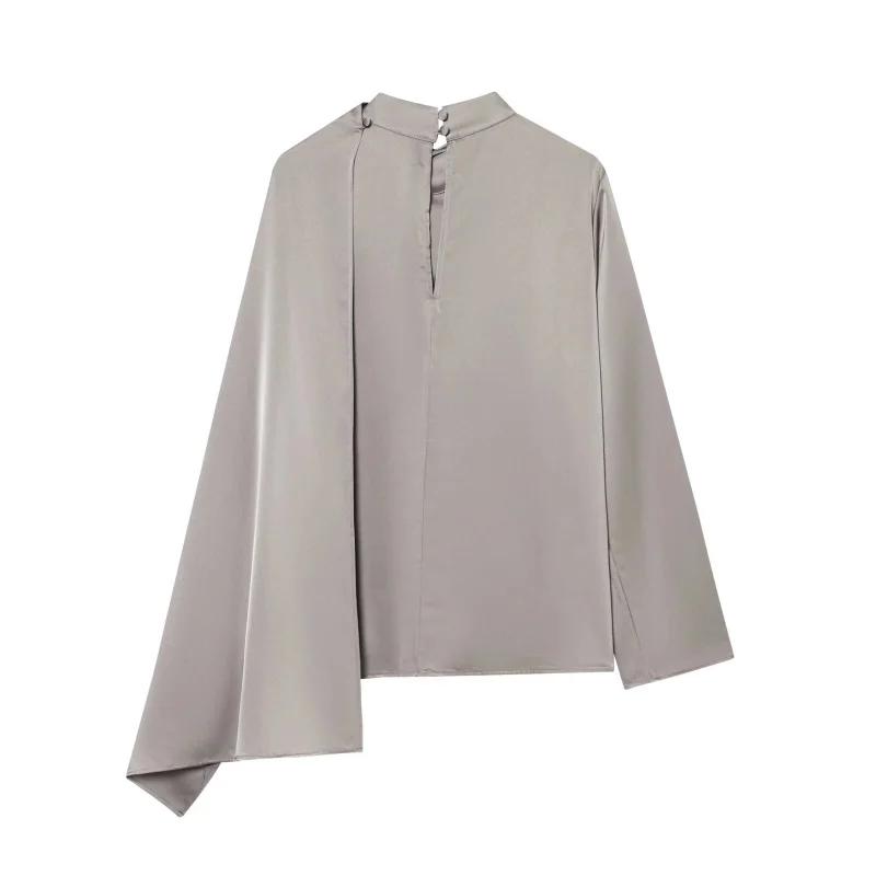 ETJ 2026 printemps nouveau femmes élégant mode châle design satin drapé haut asymétrique froissé che