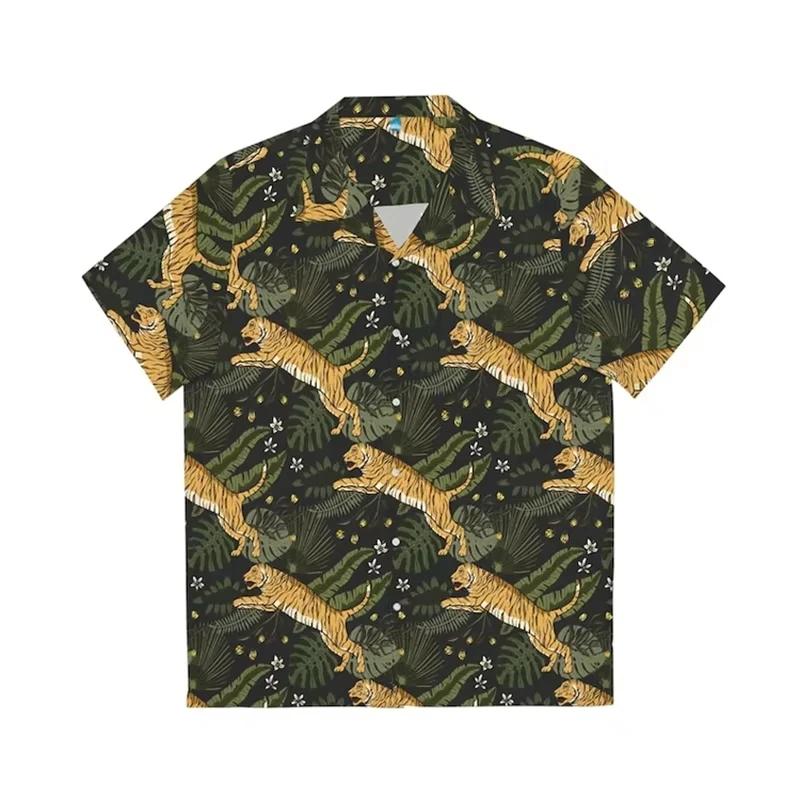 ​ ​ Chemise hawaïenne tigre 3D pour hommes, imprimé Animal, manches courtes, Y2K, fête sur la plage,