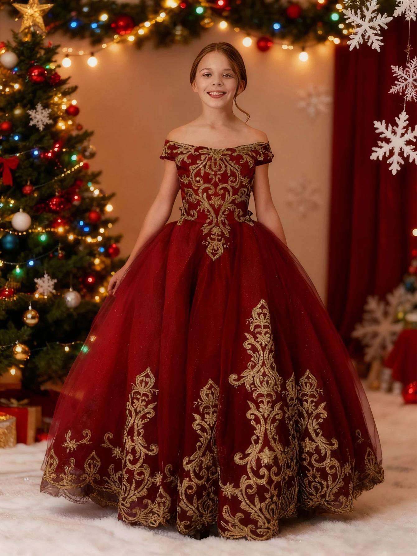 Robes de concours de princesse pour filles à fleurs, robes de bal bouffantes, robes formelles