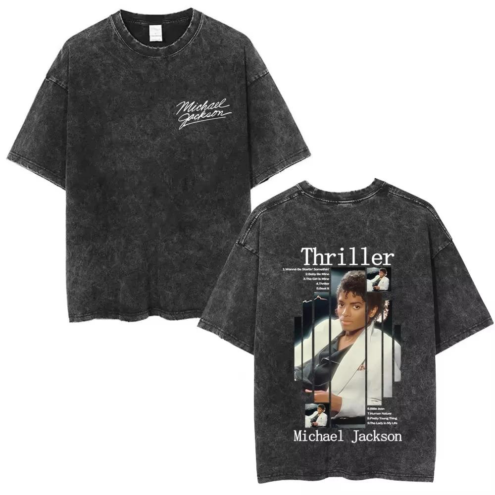 T-shirts vintage délavés Michael Jackson le roi de la pop pour hommes et femmes, t-shirt décontracté