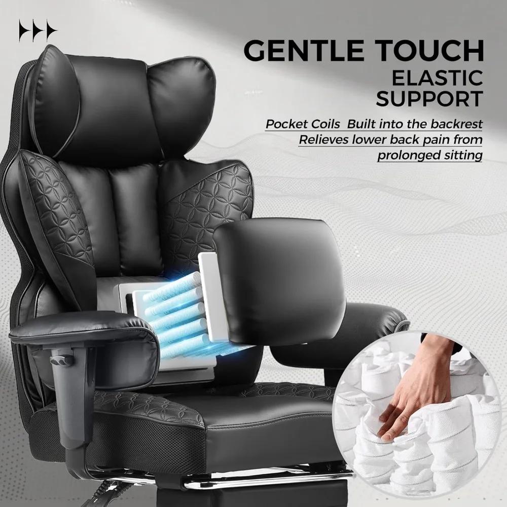 Chaise de bureau grande et haute, chaise de jeu ergonomique de 400 lb de large avec cuir conçu par g