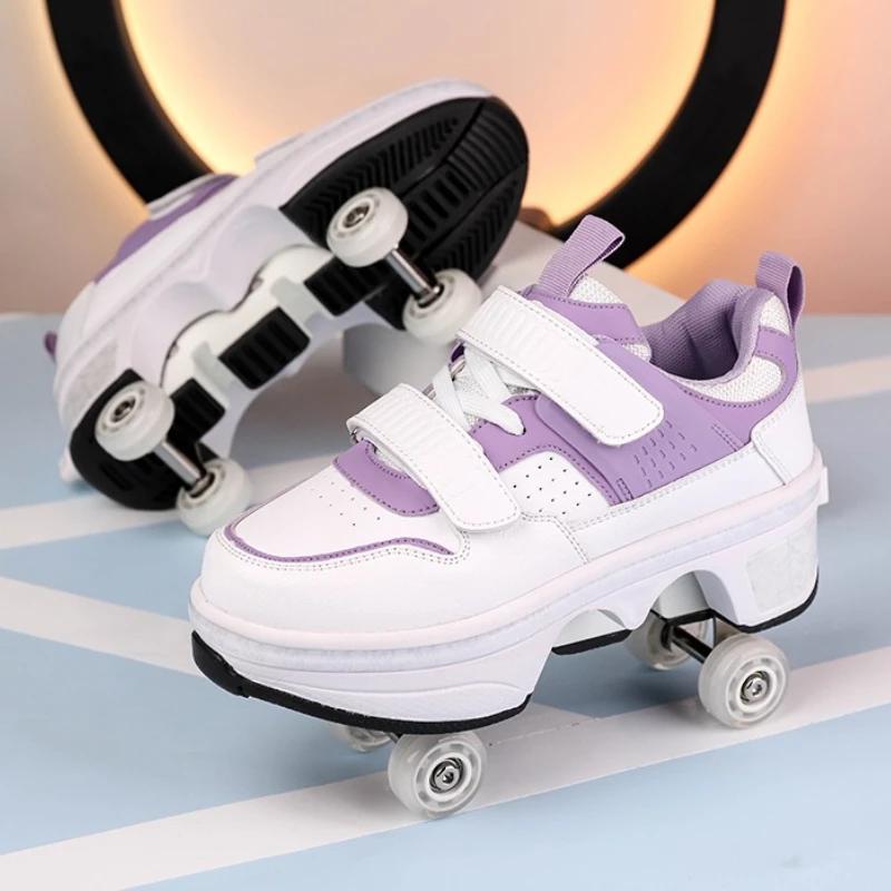 Nouveaux enfants roues chaussures étudiant en plein air rouleau baskets patins adulte Runaway Parkou