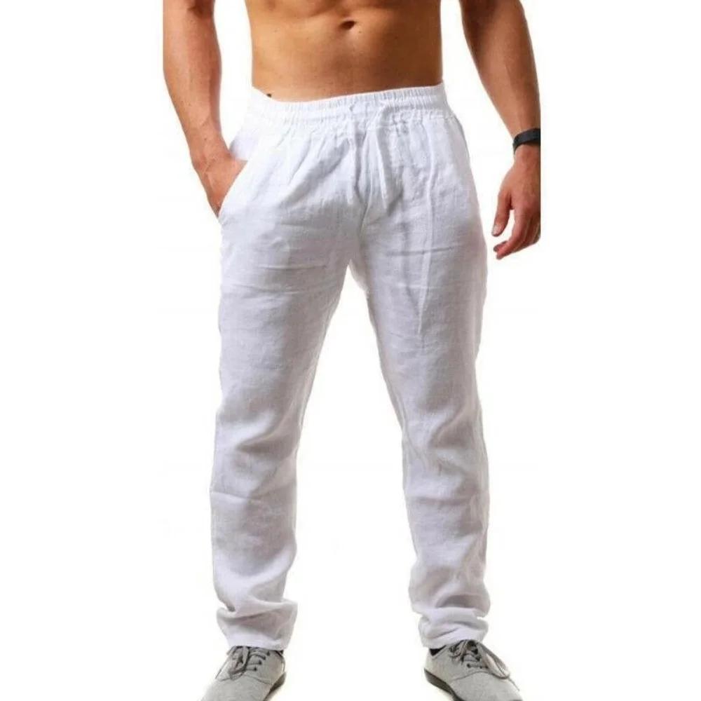 Pantalon en coton et lin pour homme, respirant, couleur unie, Fitness, Streetwear, nouvelle collecti
