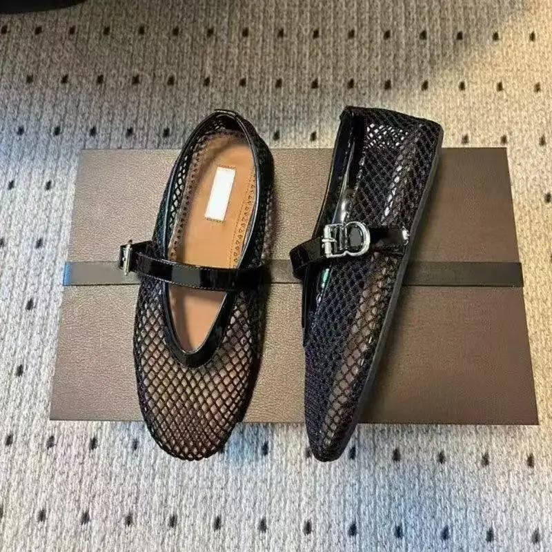 Sandales en cuir respirantes pour femmes, style français, à semelle plate, ajourées, type Mary Jane,