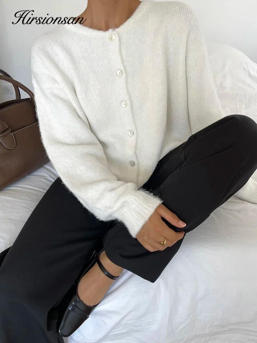 Hirsionsan élégant à manches longues pull femmes 2024 nouveau simple boutonnage femme Cardigan décon