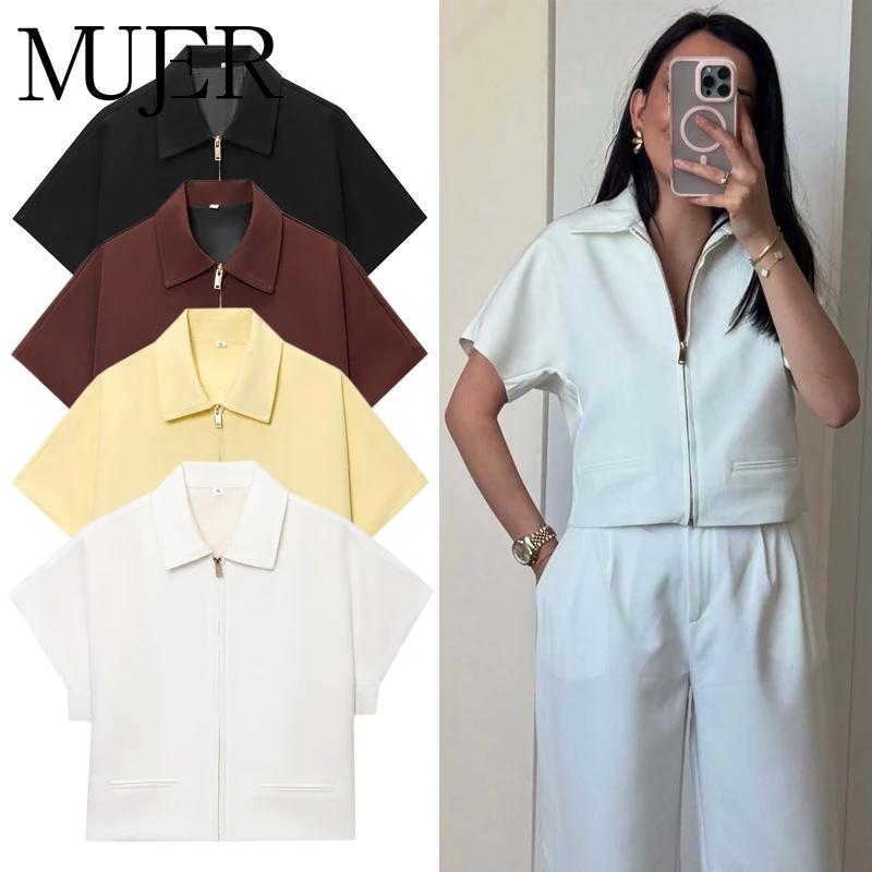 MUJER Veste courte femme manches courtes vestes universitaire pour femme été fermeture éclair nouvea