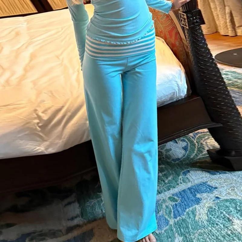 Pantalon de pyjama décontracté pour femme rayé taille basse pantalon de salon taille élastique cordo