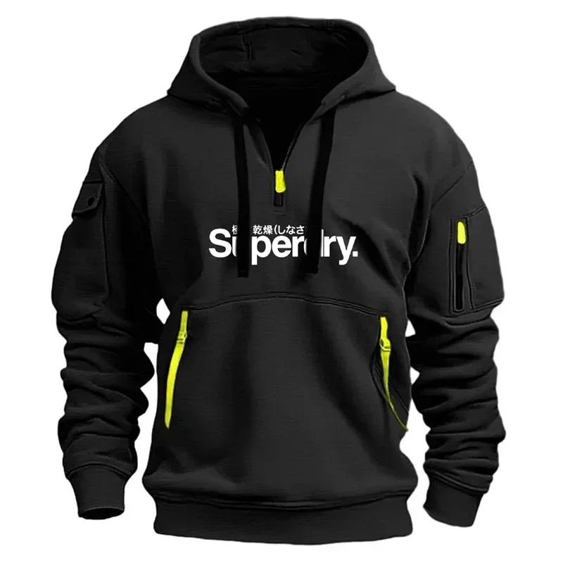 Sweat à capuche chaud pour hommes, Long, quotidien, extérieur, multi-poches, fermeture éclair, confo