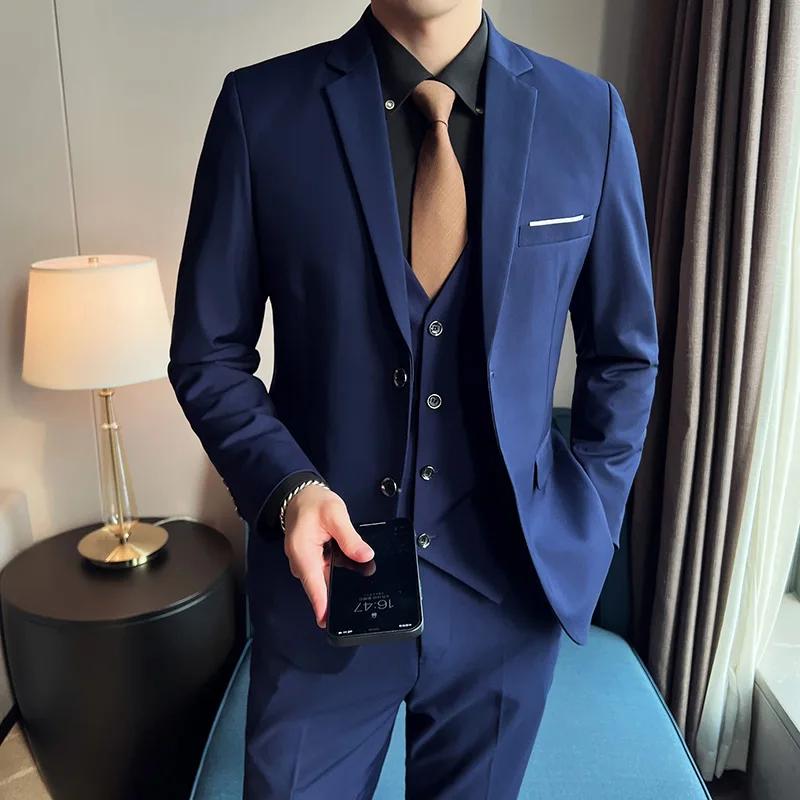 Costume de mariage 3 pièces pour hommes, ensemble gilet et pantalon, beau, à la mode, vêtements de B