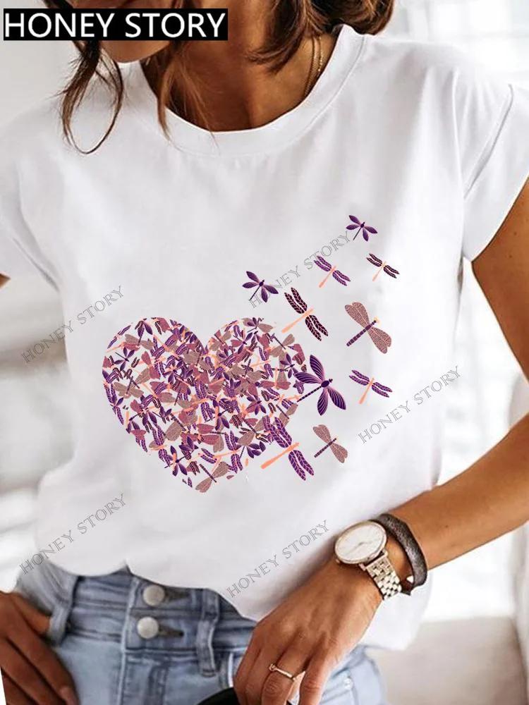 T-shirt manches courtes pour femme, col rond, imprimé papillon, libellule Vive VPN