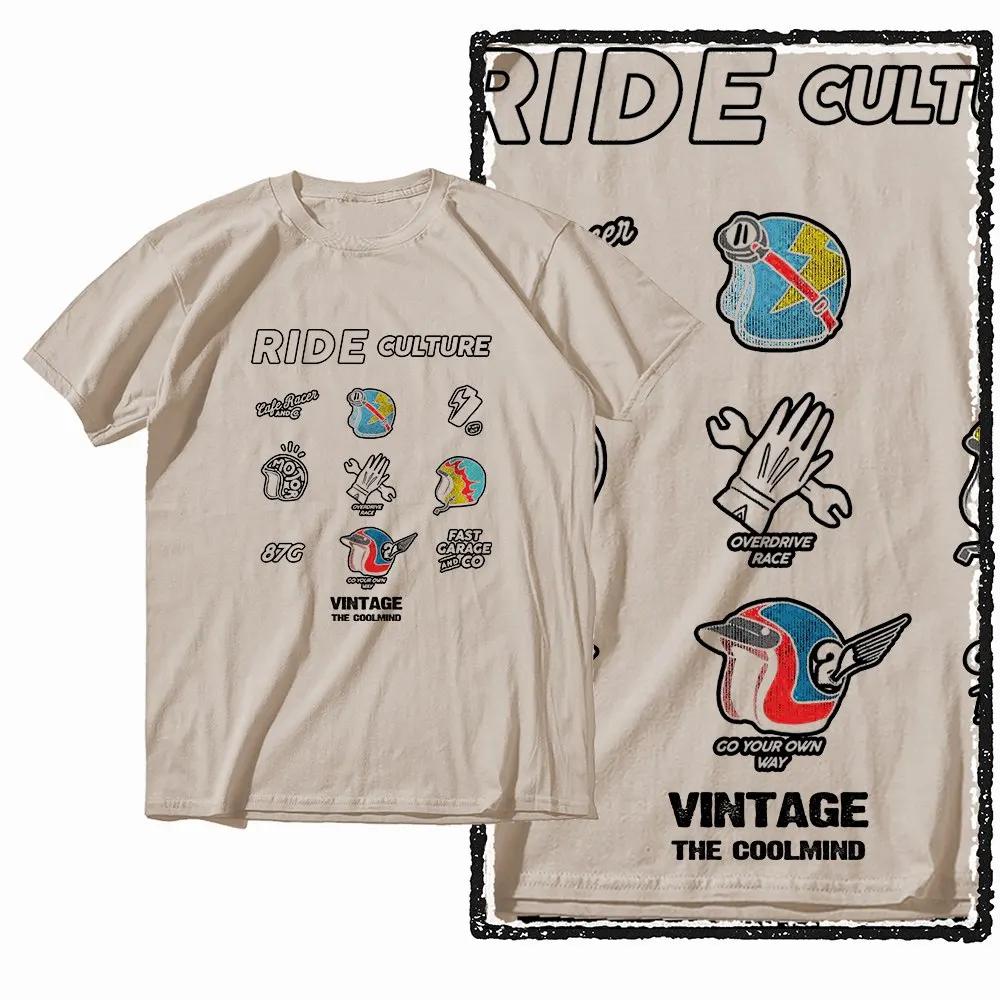 G72 T-shirt graphique moto col rond homme en coton beige |    T-shirt Cool pour hommes, Streetwear, 