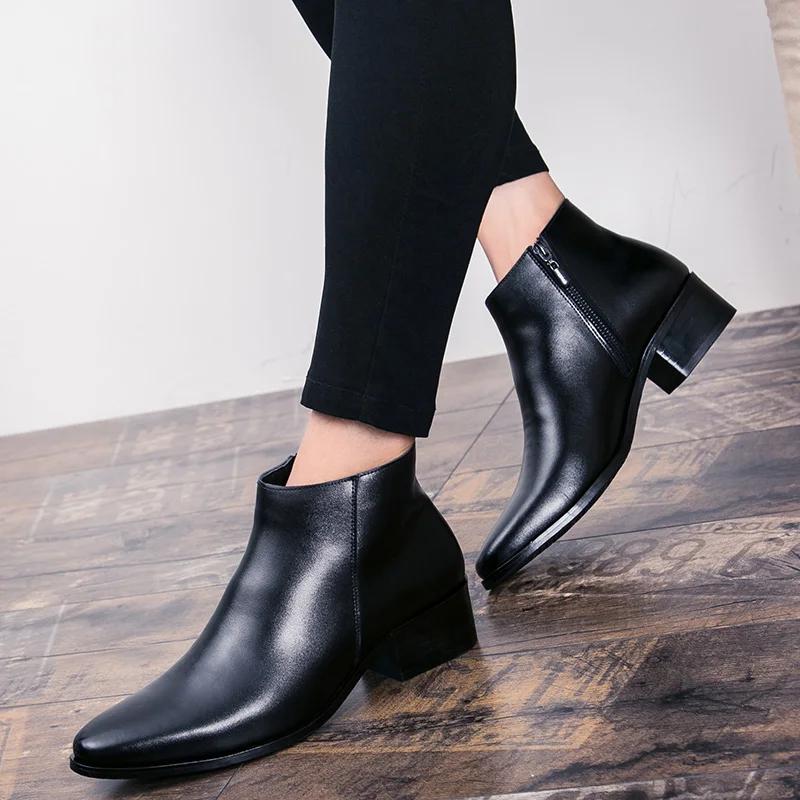 Bottines Chelsea classiques noires pour hommes, bottines en cuir à bout pointu de Style britannique,