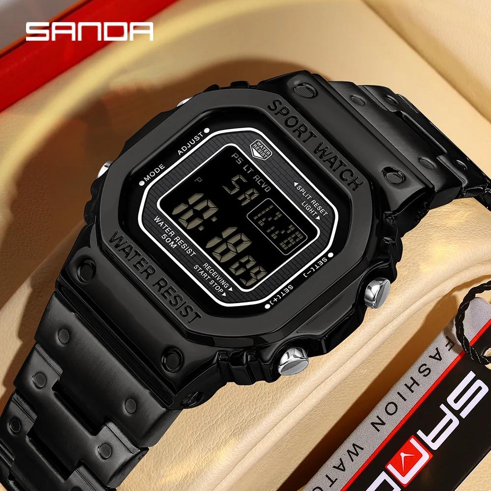 SANDA 2162 montre électronique pour hommes carré étanche multi fonctionnel montre-bracelet carré mod