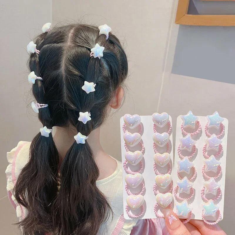 10 pièces ensemble de cordes à cheveux mignonnes pour enfants étoile coeur princesse fille bandes de