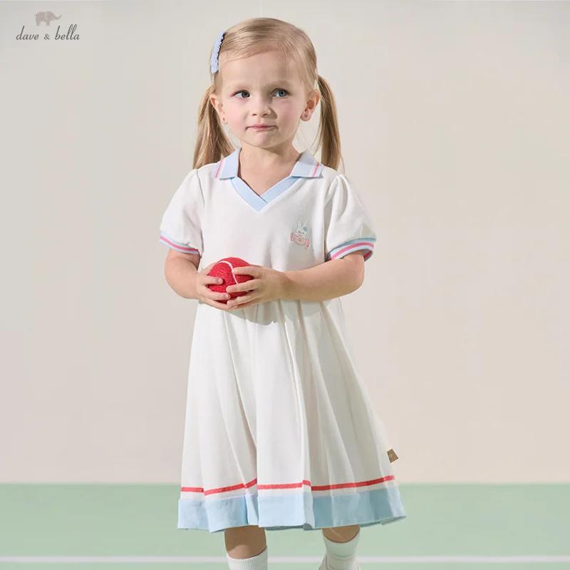 Dave Bella filles robes automne printemps manches courtes élégant coton enfants jupe décontractée sp