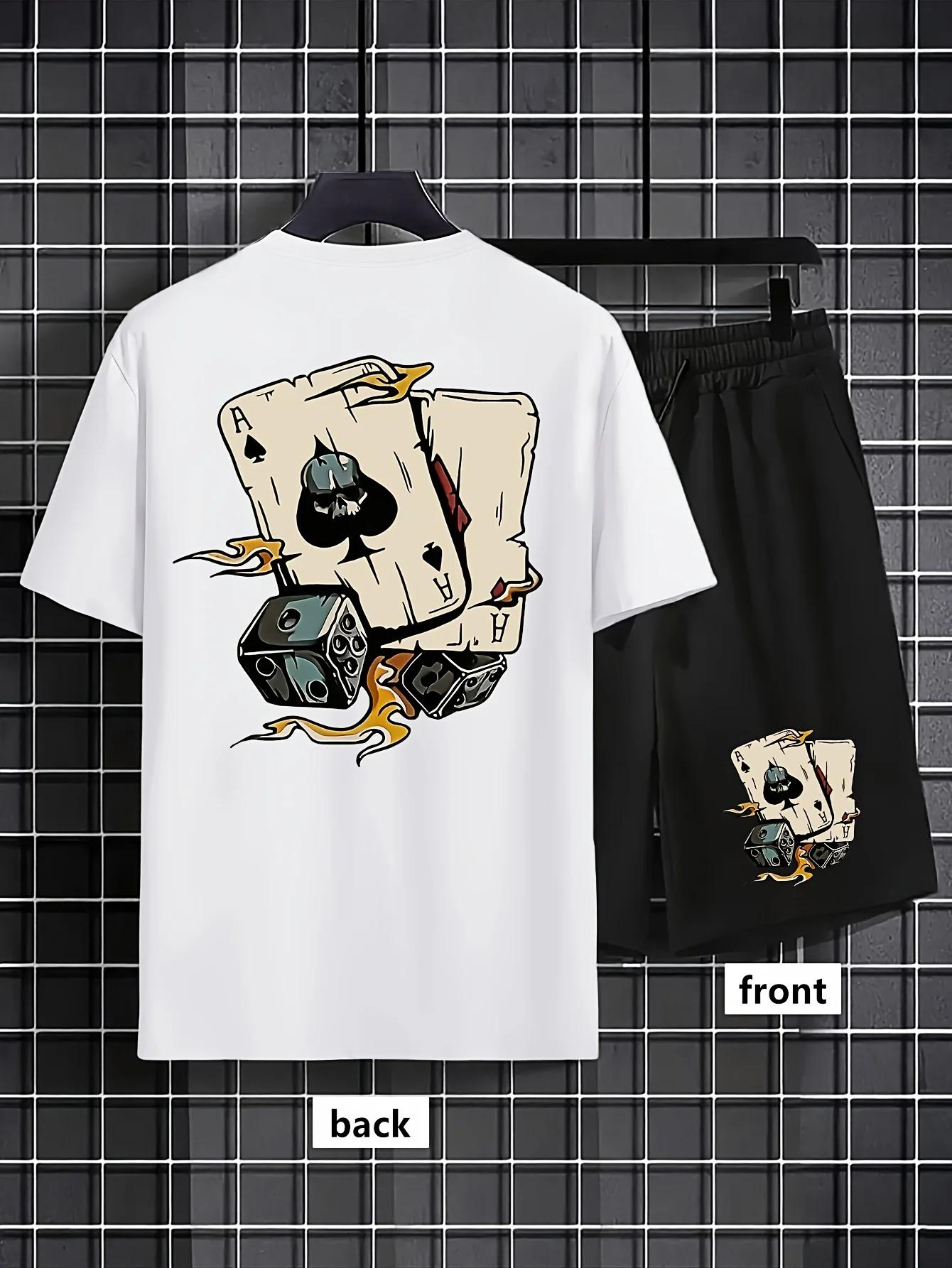 Américain hommes mode d'été poker graffiti imprimé confortable respirant col rond T-shirt ensemble s