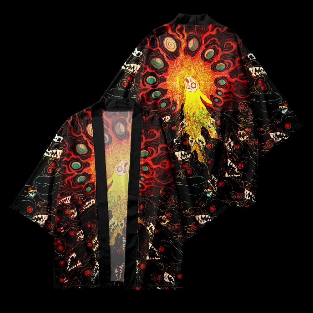 Nouvelle tendance mode hommes décontracté Kimono démon oeil impression hommes traditionnel Kimono qu