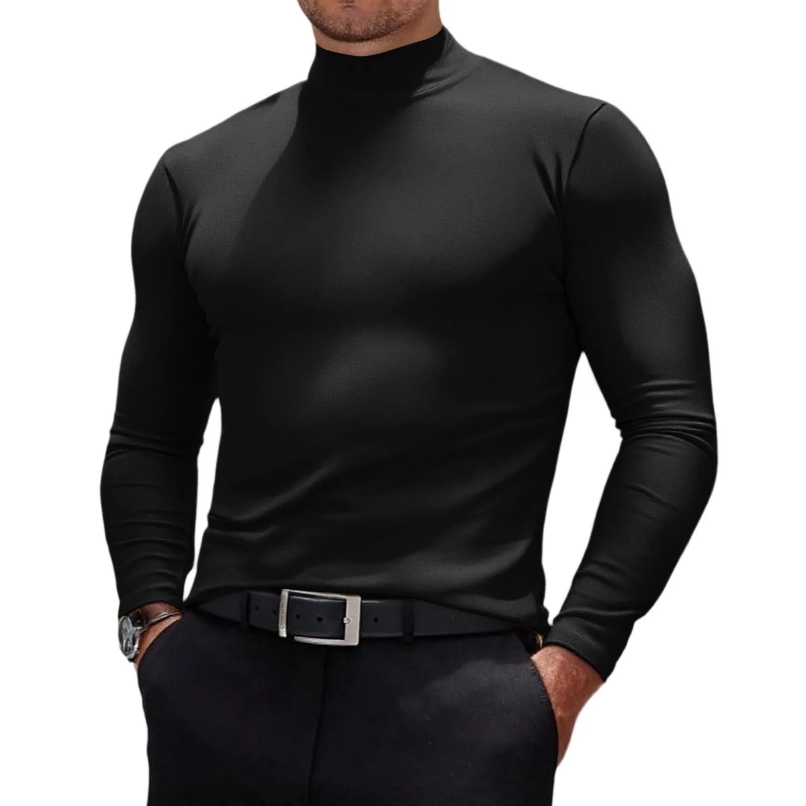 ‌ Hommes décontracté coupe ajustée Tops basiques léger col roulé pull chemise 2025 tendance respiran