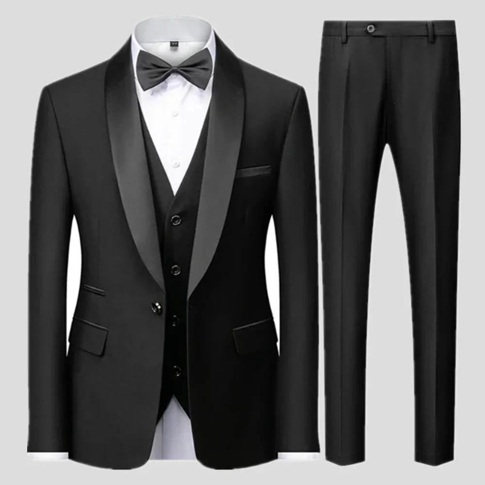 Ensemble trois pièces pour hommes, noir, fête de mariage, grande taille, Blazer, manteau, pantalon e