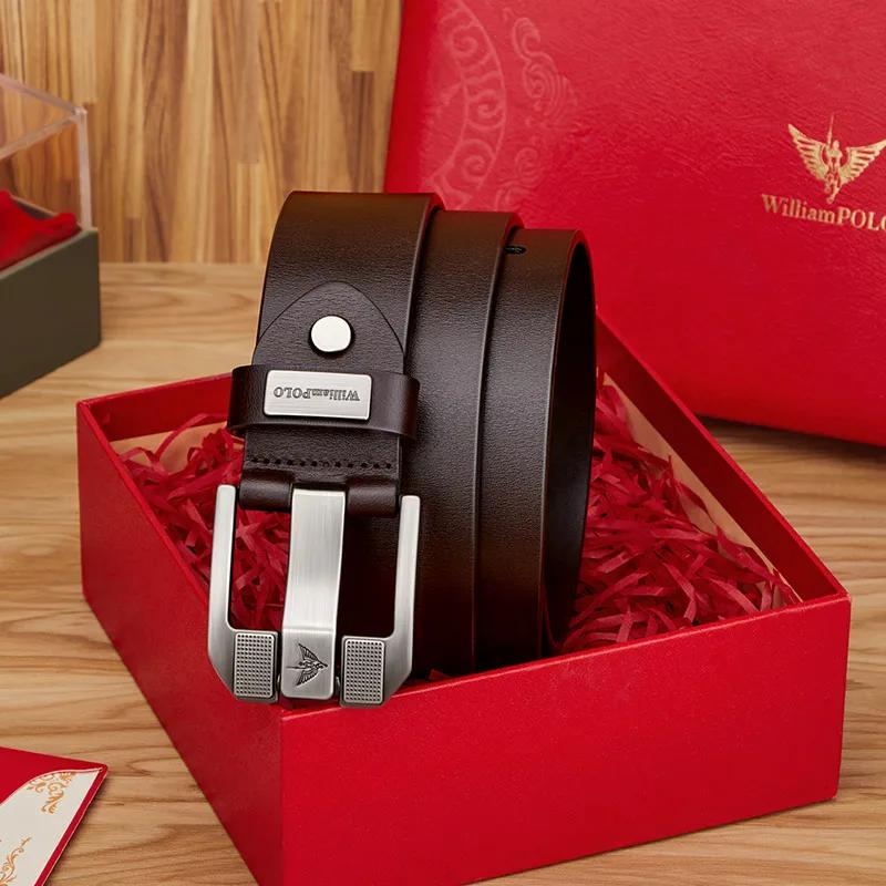Ceinture décontractée pour homme, ceinture en cuir de vachette à boucle à ardillon tendance, ceintur