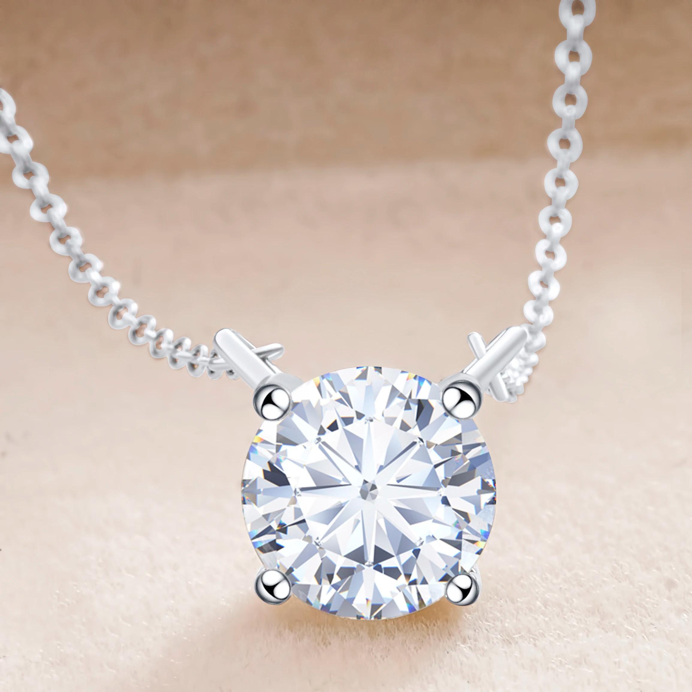 Moissanite Dia 6.5mm 0.5-5CT femme pendentif argent collier pour femmes chaînes fête mariée bijoux f