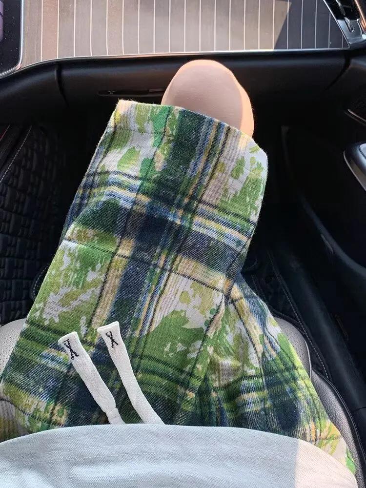 Short à carreaux vert Tie-dye pour hommes, rétro américain, grande taille, ample, cinq points, tenda