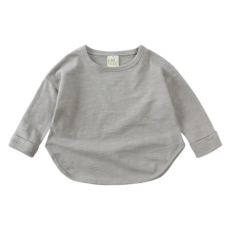 T-shirt à manches longues et col rond pour bébé garçon et fille, en coton, simple et décontracté, un