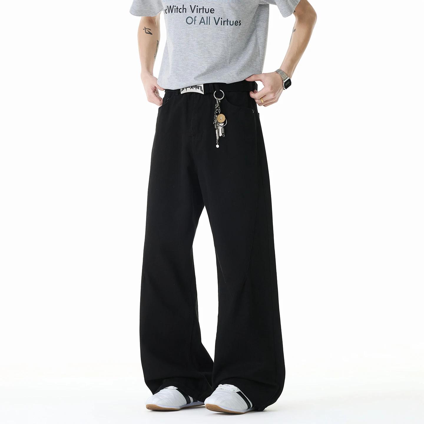 Jean en coton pour homme tendance printemps 2026, coupe large décontractée, longueur au sol, pantalo