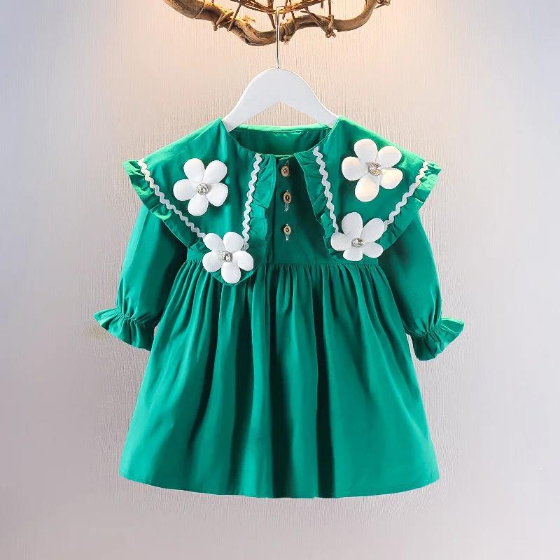 Robe version coréenne pour enfants printemps et automne mode fille pur coton fleur poupée cou robe i