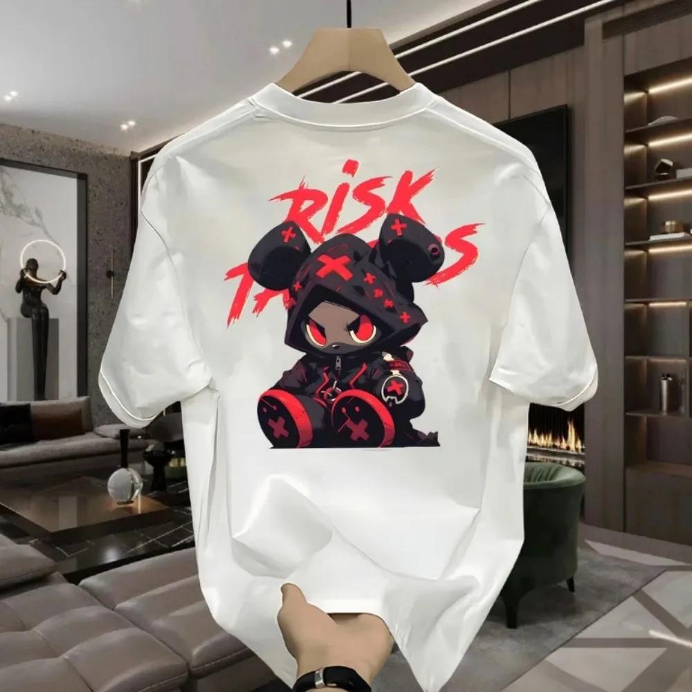 Vente chaude hommes haute rue dessin animé imprimé polyester micro élastique respirant col rond T-sh