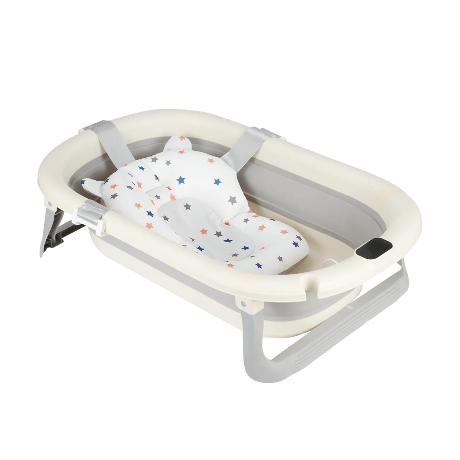 Baignoire bébé pliable avec coussin thermomètre intégré cadeau naissance fille garçon gris rose kaki vert