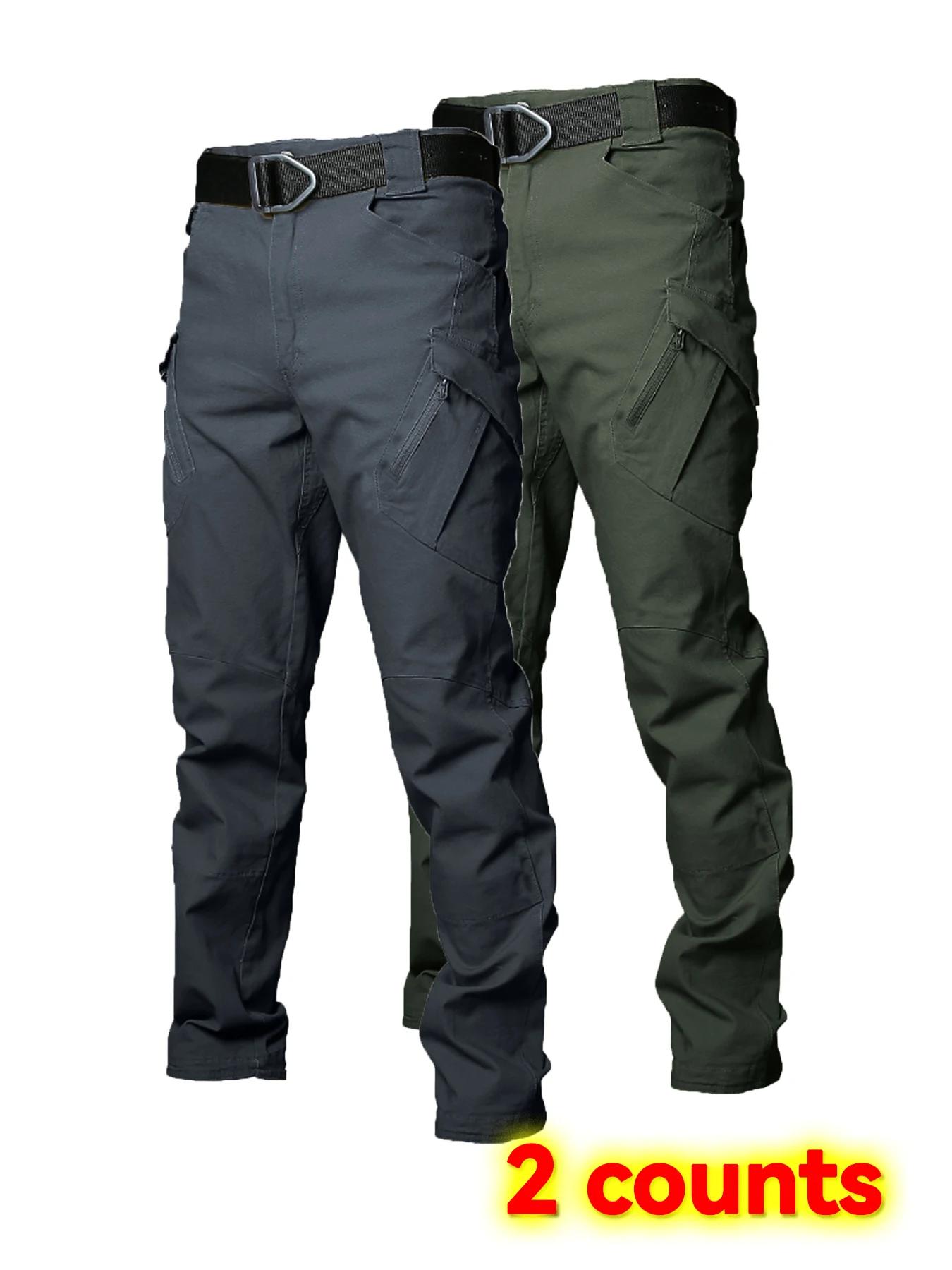 2 Paires de Pantalons de Travail Résistants à l'Usure, Pantalons Cargo Multi-Poches Droits, Pantalon