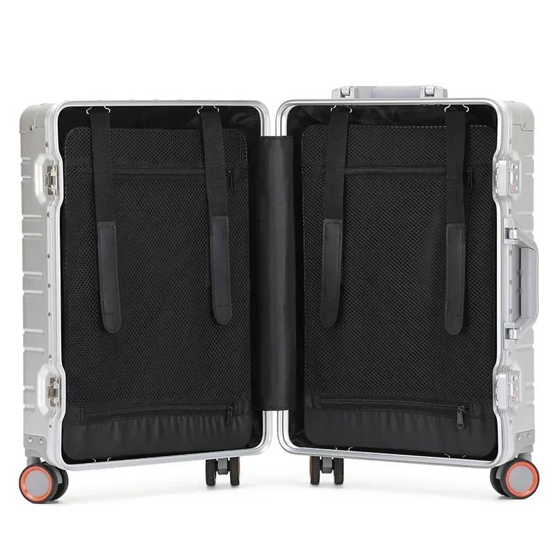 Valise de voyage de luxe en alliage aluminium-magnésium de 20 pouces, valise à roulettes, bagage, ba