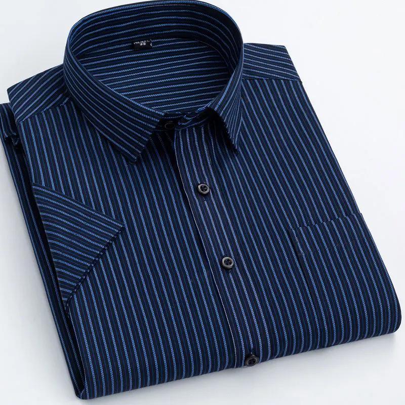 Chemise d'été à manches courtes pour hommes, mince, sociale, professionnelle, formelle, rayée, décon