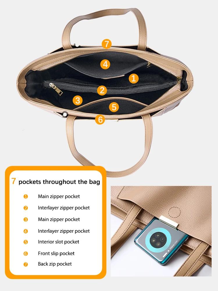 Zency-Sac fourre-tout en cuir de vachette souple pour femme, sac à main initié, grande capacité, sac