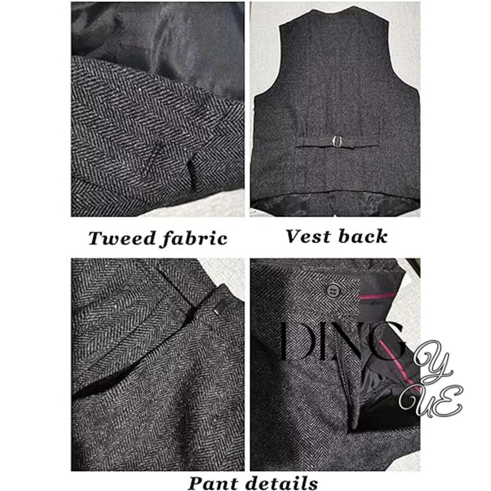 Ensemble de costume rétro 3 pièces pour hommes, en Tweed marron et gris à chevrons, coupe cintrée, T