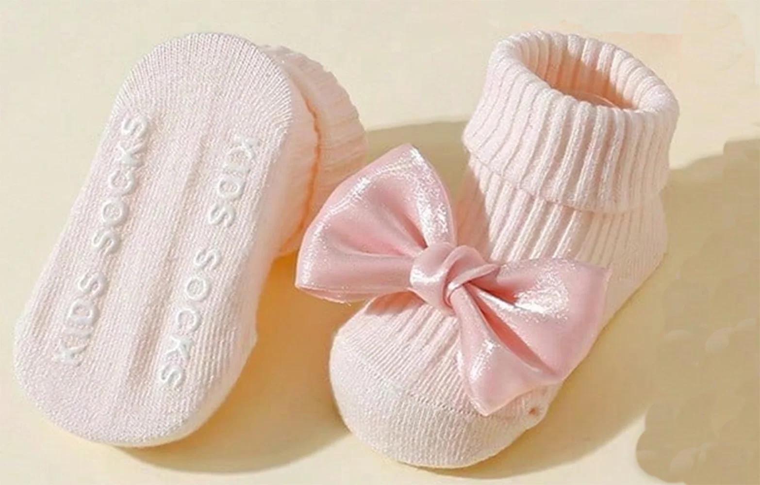4 paires de chaussettes pour tout-petits avec nœuds, chaussettes mignonnes en coton doux pour bébés 