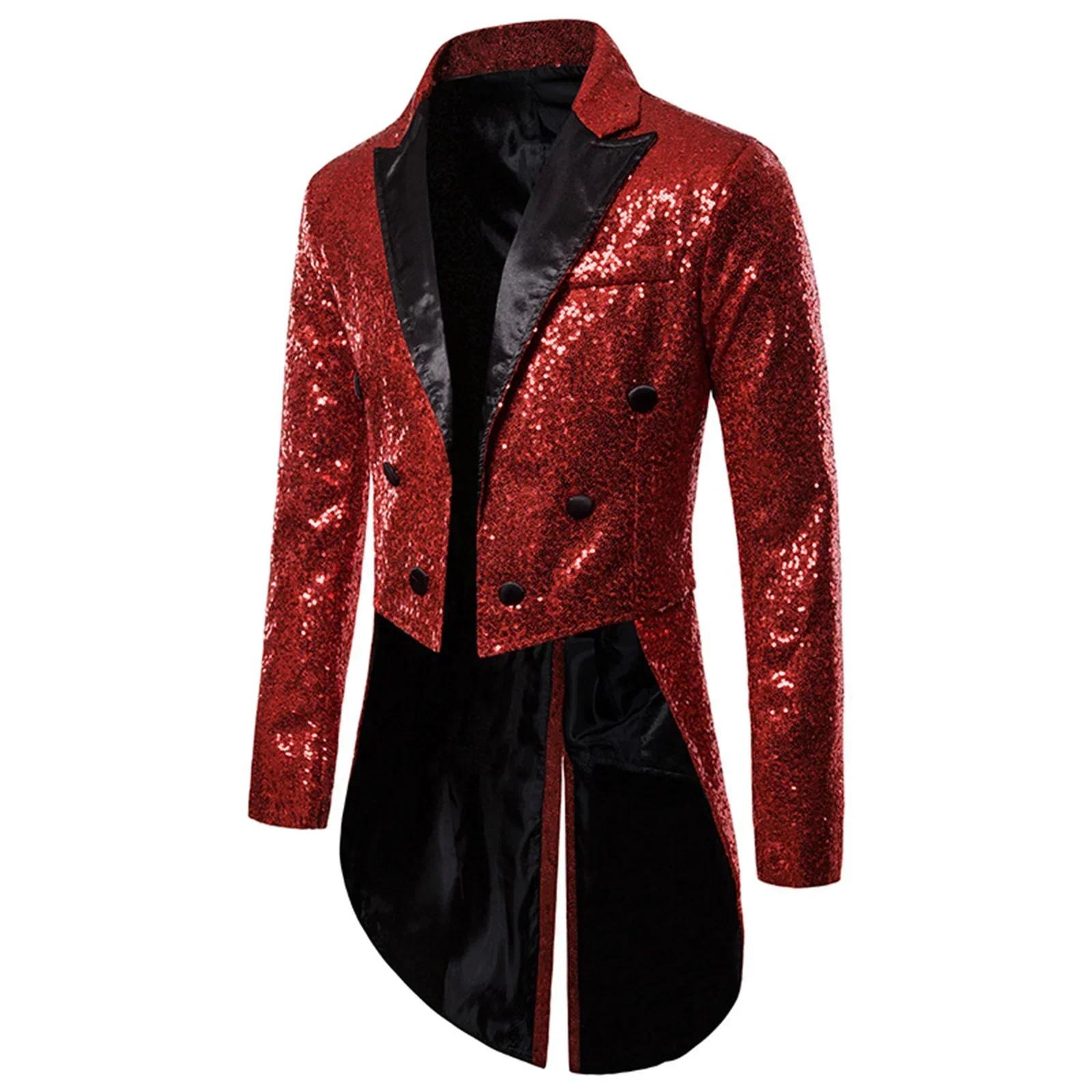 Manteau de luxe à paillettes brillantes pour hommes, Costume de cirque à revers, tenue de smoking po